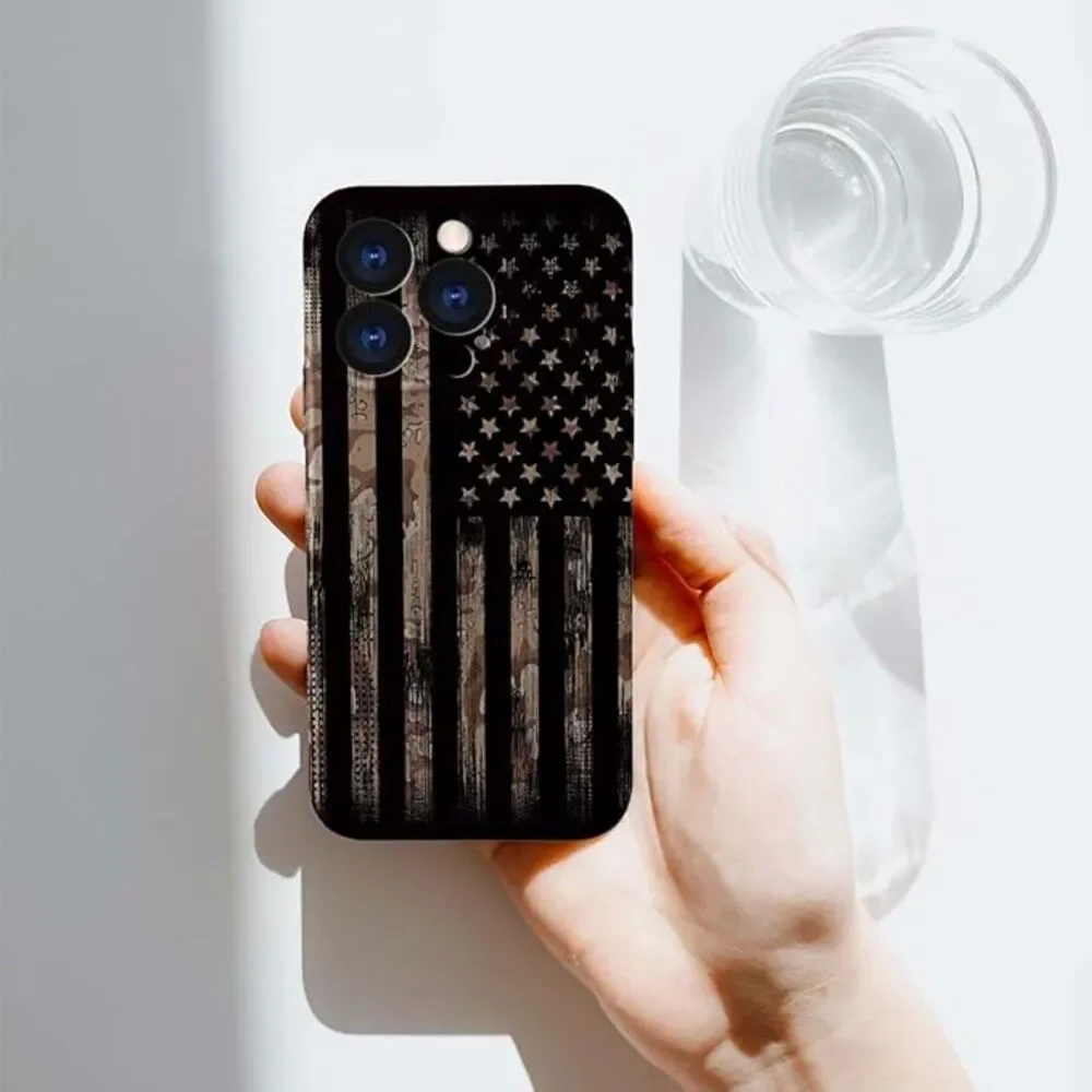 iPhone 15 Pro Case,American Flag Camo 3D Design Phone Case 6.1 Inch